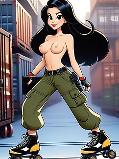 Alluring latex ensemble including hosiery and stilettos.